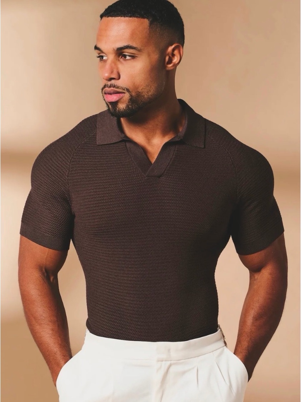 TAILORED ATHLETE Men’s Short-Sleeve Knit Polo - Brown